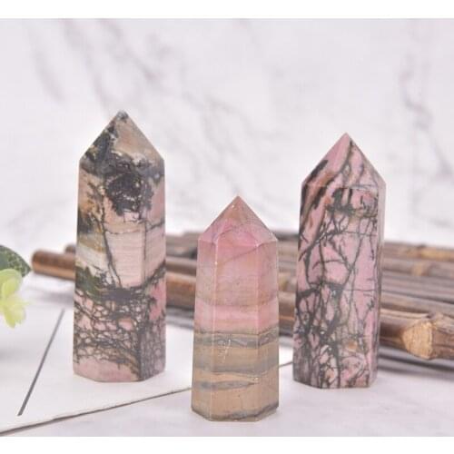 1pc Natural Quartz Rhodonite Healing Obelisk Pink Stone Wand Rhodochrosite
