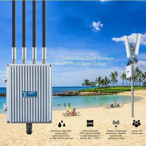 1200Mbps Outdoor AP 802.11ac Dual Band 2.4G 5.8G Wireless Access Point router POE WiFi Signal Booster Extender with OMNI ANTs
