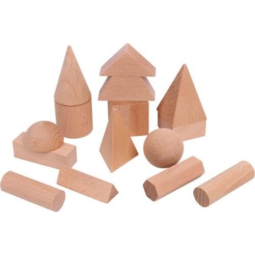 15Pcs Wooden Blank 3D Geometry Solid Blocks Kids Learning Math Educational Toy Tabletop Ornaments Gift