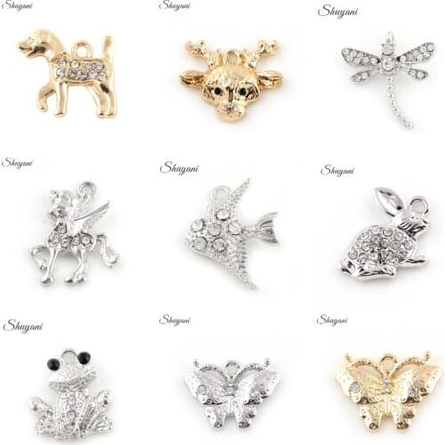 22*22mm Fashion Silver Plated Clear Rhinestone Enamel Fish Charm Pendants Diy Jewelry Findings Accessories Wholesale