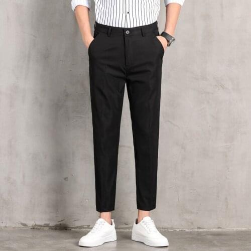 2021 summer Men Fashions Solid Color Casual Pants Men Straight Slight Elastic Ankle-Length High Quality Formal Trousers Men