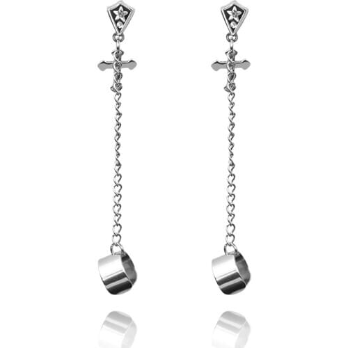 2021 New Trend Gothic Cross Pendant Shield Ear Clip Chain for Charming Man 1 pair
