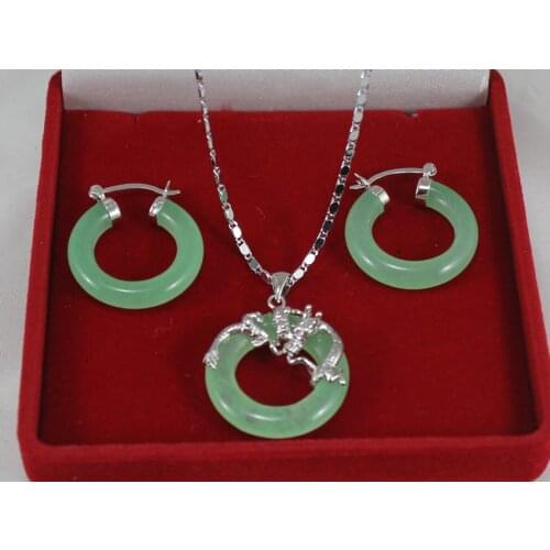 25mm Light Green Jadejade dragon pendant hood earring Jades Jewelry set