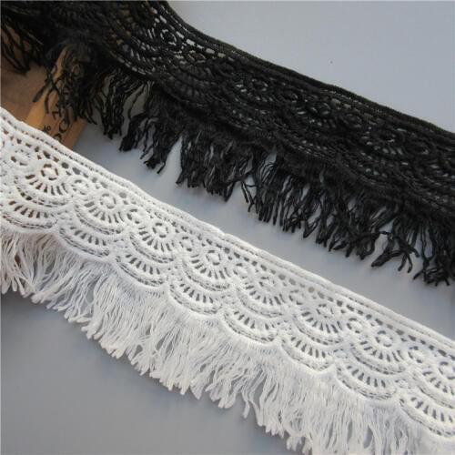 3Meter 8cm Cotton Crochet Tassel Fringe Lace Fabric Ribbon Trim Edge Embroidered Applique for Sewing Craft Wedding Dress Clothes