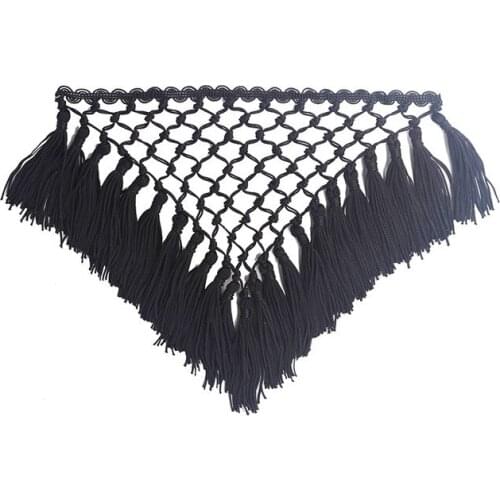 5piece Braided Black Fringe Tassel Trmming Applique Polyester Craft Latin Dress Decoration Sewing Accessories T1876