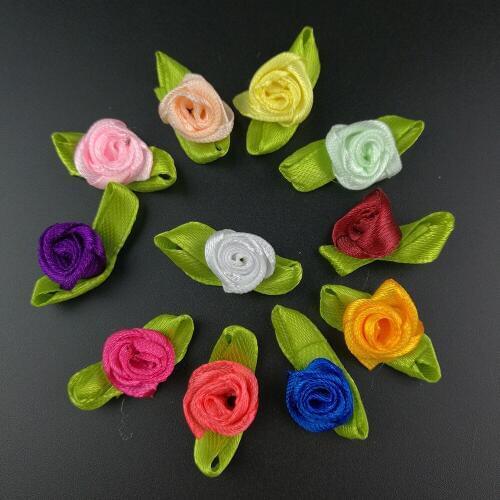 50PCS Appliques Scrapbooking DIY Satin Ribbon Roses Flower Sewing Handmade Small Wedding Party Craft Decor
