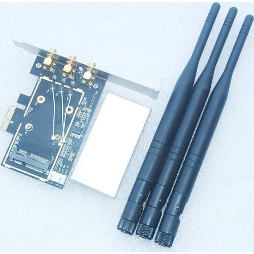 6DB Antenna X3 Mini PCI-e To PCI-e 1x 16x U.FL (IPX) To RP-SMA Adapter for Wireless Wifi Card WWLAN Mini Card To Desktop