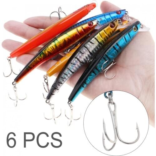 6pcs 11.5cm 10g Colorful Wobbler Artificial Minnow Bait Fishing Lure Laser Crankbait Hard Bait with 3D Eyes Accessories