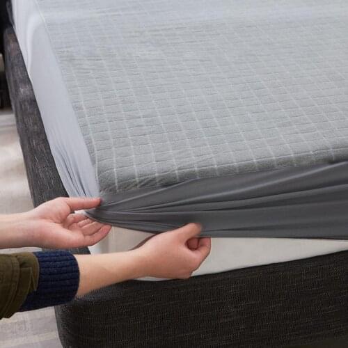 Bonenjoy Waterproof Bed Cover With Elastic Gray Color Terry Fabric Mattress Covers Twin Size Plaid Fitted Sheets(No Pillowcase)