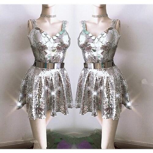 Bar Ds Jazz Dance Costume New Nightclub Party Dresses Female Singer Gogo Dance Dress Sexy Sequined Sliver Princess Dress outfits