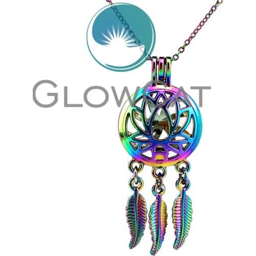 CC731 Colorful Lotus Dreamcatcher Beads Cage Pendant Perfume Essential Oil Diffuser Pearl Cage Locket Necklace