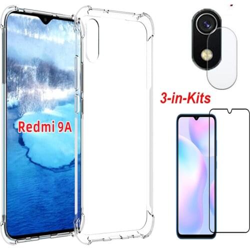 3-in-1 Case + Camera Glass For Redmi 9A Screen Protector Lens Glass For Redmi 9 Redmi 9C Protective Tempered Glass