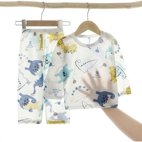 Children Summer Breathable Pajamas Set Dinosaur Boys Girls Sleepwear Suits Kids Long Sleeves Tops Shorts Baby Cute Home Clothes