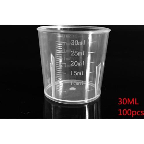 Affordable 100pcs 30ml Plastic Transparent Measuring Cup with Scales for Laboratory Kitchen