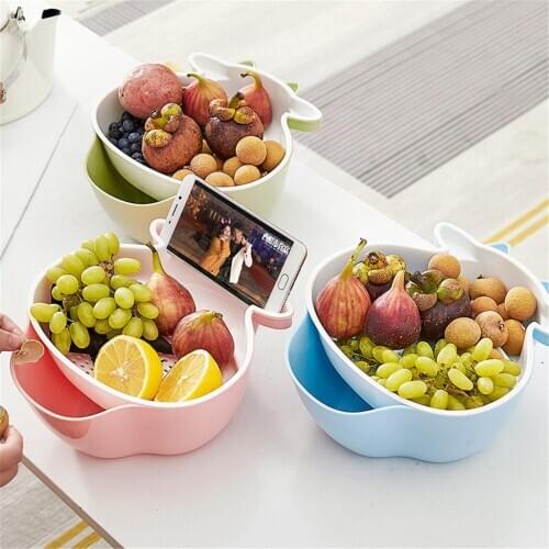 Double-Layer Separation Design Drains Basket Fruit Bowl Fruit Basket Material Vegetable Strainer Drainer Kitchen Accessories