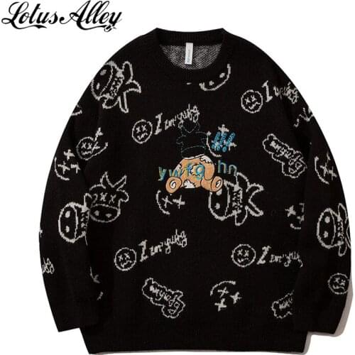 Knitted Oversized Jumper Crew Neck Embroidery Men Pullover Autumn Winter Mens Sweater Casual Loose All-matching Cozy Sweater