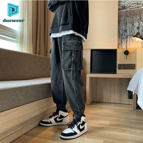 DUEWEER Mens Jeans Spring Autumn Loose Casual Black Baggy Trousers Streetwear Men Harajuku Cargo Harem Straight Leg Denim Pants