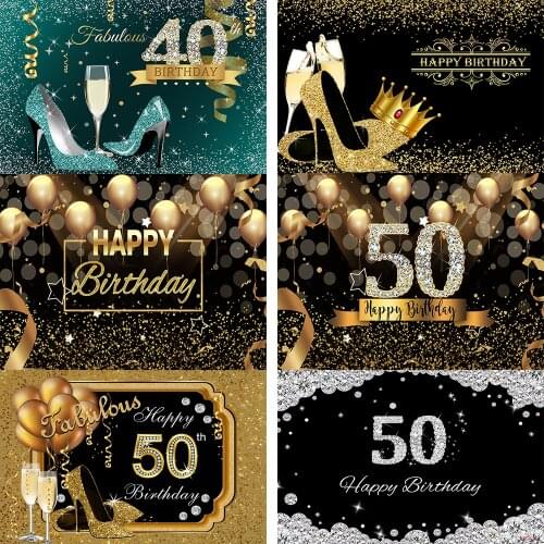 Photography Backdrop Happy 50th 40 30 60 18 Birthday Party Diamond Gold Polka Dot Poster Photo Background Photocall Photo Studio