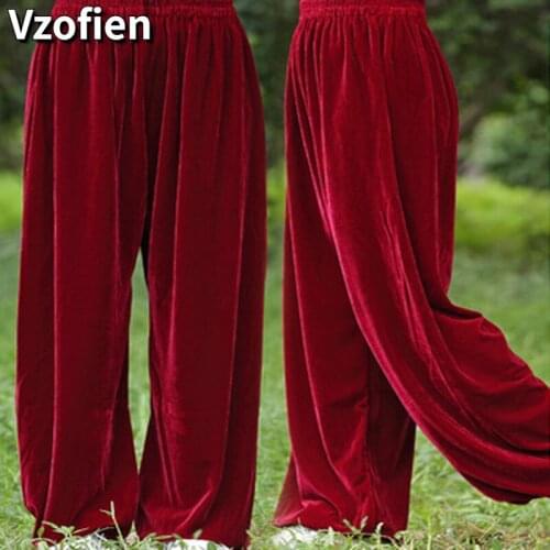 Tai Chi Uniform Kung Fu Outfit Velvet Martail Arts Pants Traditional Chinese Wushu WingChun Pants Morning Exercise Clothing
