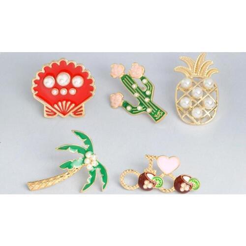 Creative Pearl Brooch Badge Shell Pineapple Cactus Pins Jacket Jewelry Gift Women Best Gift Wholesale Pins And Brooches