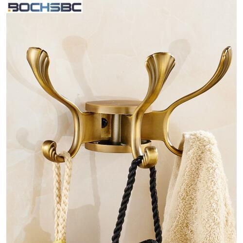 Bedroom Metal Wall Robe Hook Single Wall Clothes Rack Hook European Bathroom Accessory Hanger Creative Rotation Three Hooks