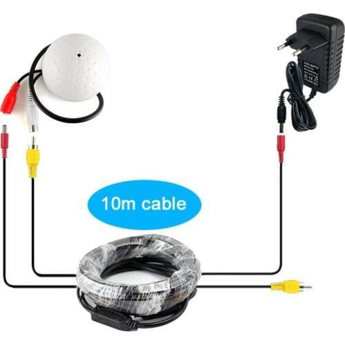 CCTV Microphone Security Camera Audio Mic Wide Range Microphone + 10m DC/AV Cab +Power Adapter For CCTV Cameras DVR System
