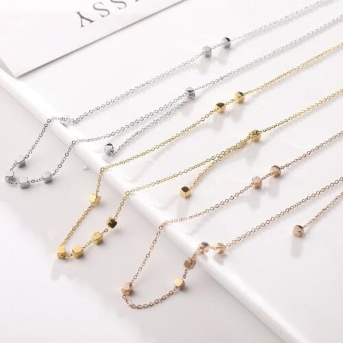 Silver rose gold color Square Multi Layer 316L Stainless steel Necklaces and Pendants For Women Girl Silver Jewelry
