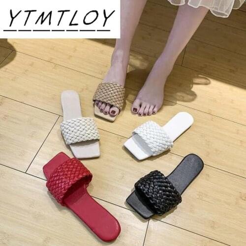 Fashion Temperament Braided Charm Open-toe Flat Slippers Set Foot Vacation Beach Sandals Casual Flip Flops Women Shoes