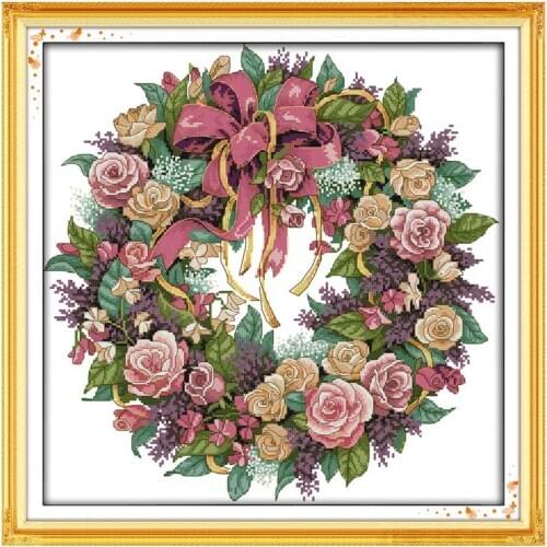 A wreath of roses Patterns Counted Cross Stitch 11CT 14CT Cross Stitch Set Wholesale Cross-stitch Kit Embroidery Needlework-9