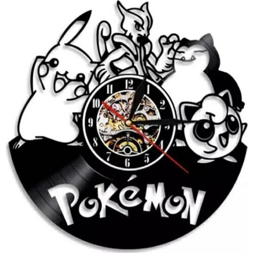 Picachu vinyl record wall clock creative clock living room study decoration wall clock
