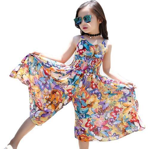4-14Y Teenager Girls Beach Floral Princess Dresses Summer Bohemian Casual Sling Dress Children Party Dress Costume Kids Clothing