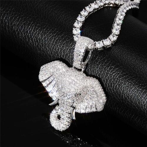 Iced Out Elephant Necklace & Pendant With Chain Cubic Zircon Necklace Animal Jewelry Fashion Men Women Gift