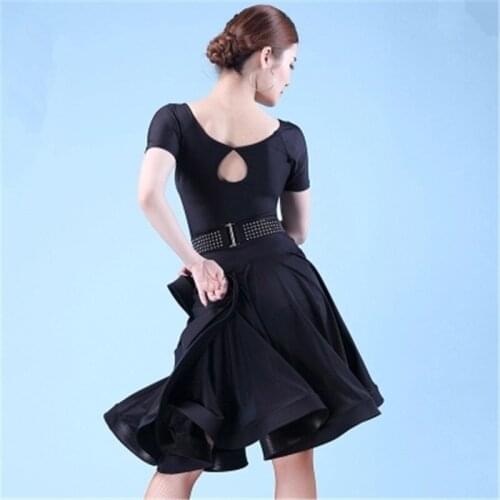 Sexy fashion Black woman Latin dance dress training professional rumba tango pleated swaggering practice dresses free shipping