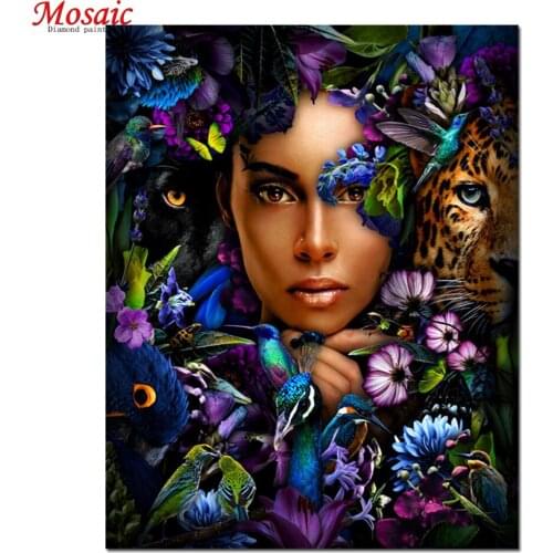 Full square/Round Diamond embroidery leopard woman fantasy flower diamond Painting Cross Stitch Rhinestone Of picture mosaic