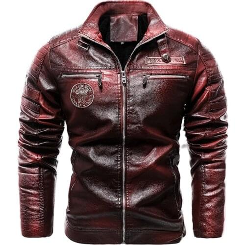 Casual Windbreaker Slim Coat New Leather Jackets Men Fleece Motorcycle Biker Pu Leahter Jacket Male Stand Collar