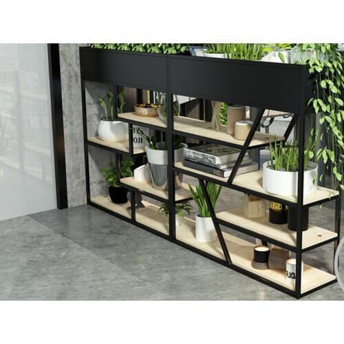 Tie yi partition shelf simple solid wood partition flower shelf restaurant cafe office retro short flower shelf