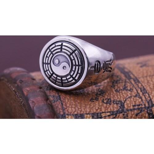 Real 925 STERLING SILVER trigram rotate Mens Jewelry Ring rings jewelry A5698