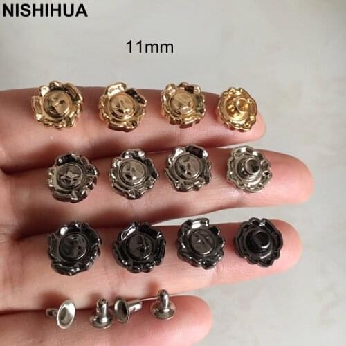 50 set - High Glossy Polished Metal Flower Rivet Spike Studs 11mm,Gold/Silver/Blackgunmetal Zinc Alloy Decor Rivet Studs -D