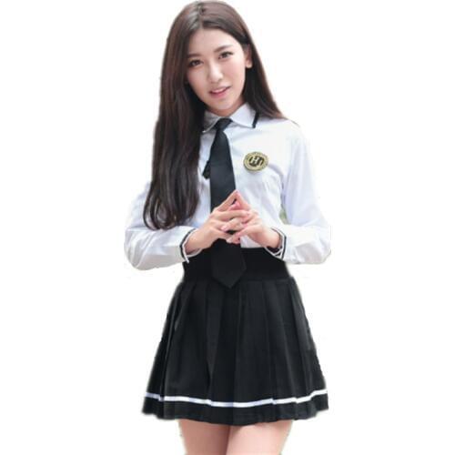 Japanese School Uniform Girls Korean Class Sailor Female Students Elastic Waist Skirt Cosplay Costumer Suit 3Pcs / Set