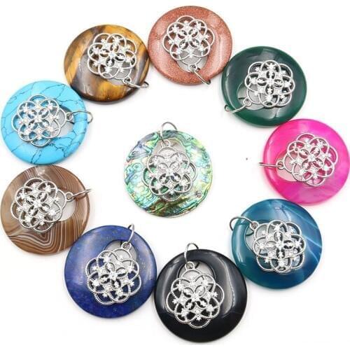 YJXP Rose Flower Peaceful Pendant Link Chain Necklaces Natural Crystal Quartzs Round Stone Rhinestone Inlay Jewelry Gift 1 Pcs