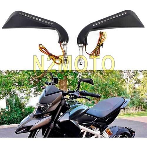 Black Axe LED Mirrors Motorbike Rear View Mirror for Harley Cafe Racer Sportster Honda Touring Road Glide Scrambler Triumph