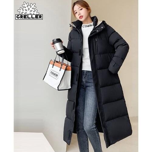 GRELLER 2021 Autumn Winter Women Jacket X-long Hooded Parkas Cotton Padded Female High Quality Warm Winter Outwear Coat Women