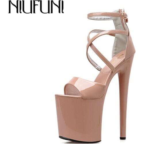 Sexy 20cm Ultra High Heels Peep Toe Platform Women Sandals Stiletto Zipper Model Stage Shoes For Women Nightclub Wedding Sandals