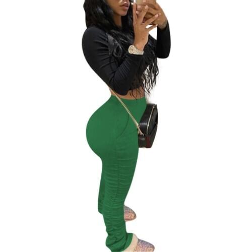 Ladies Ruched Pants Solid Color Autumn Fall Women Fashion Long Trousers for Running Plus Size Womens Pants Pantalon Femme