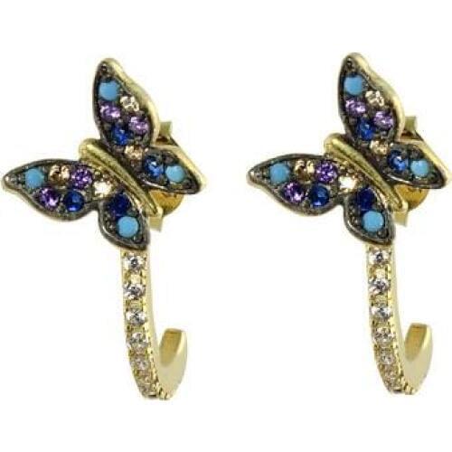 Butterfly Gold color Studs Earrings Colorful Rhinestone Ear Women Fashion Ear Jewelry Gift for Women Birthday Party Gifts