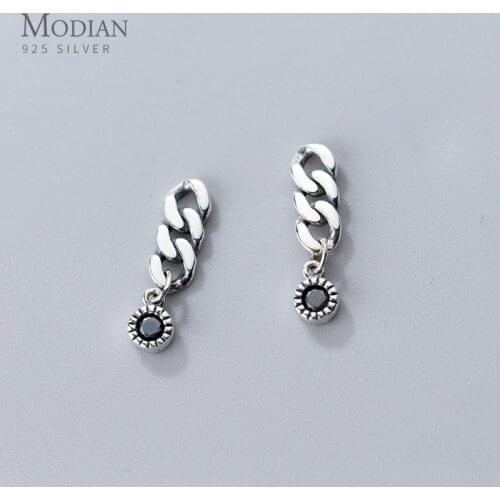 Modian New Collection Vintage Design 925 Sterling Silver Black CZ Swing Stud Earrings For Women Sterling Silver Fine Jewelry