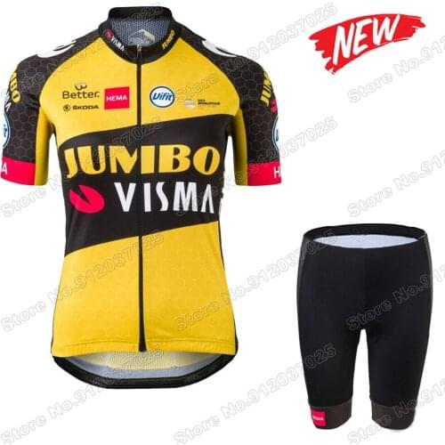 Womens Jumbo Visma 2021 Team Cycling Jersey Set cycling clothing Road bike Shirt Suit bicycle Shorts MTB Maillot Culotte