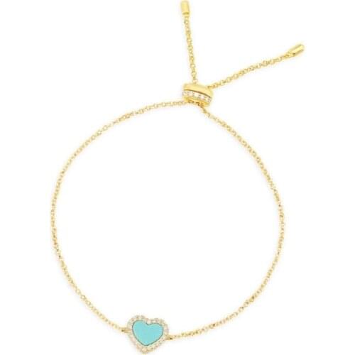 SOELLE Fashion S925 Sterling Silver Yellow Gold Color Lagoon Blue Love Heart Adjustable Bracelet Women Fine Luxury Brand Jewelry