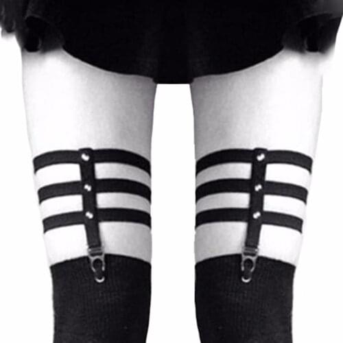 Women Adjustable Elastic Suspender Belt Girls Punk 3 Rows Pu Leather Leg Garter Belt Rivet Stud Thigh Ring Garter