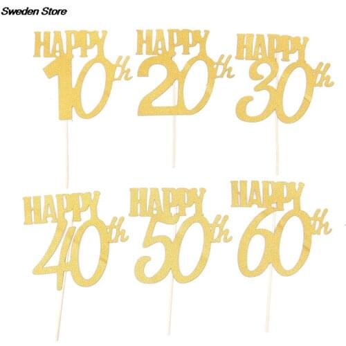 1Pc 10 20 30 40 50 60 Happy Birthday Cake Topper Wedding Cake Decorating Supplies for Cake Birthday Party Decors for Adult